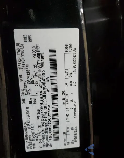 2013 Ford Escape Sel z USA, uszkodzony, nr VIN 1FMCU0H92DUD23318